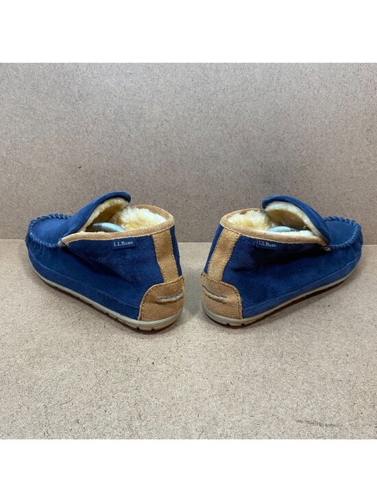 L.L.Bean Mens Wicked Good Boot Moc Slippers Blue Suede Shearling-Lined Size 10